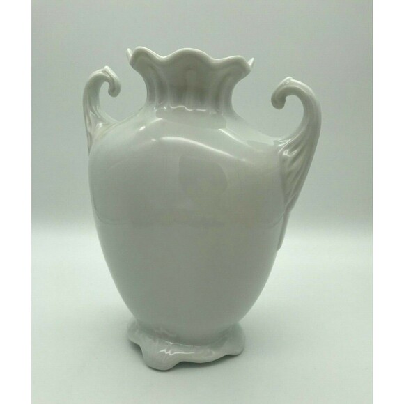 Double Handled White Porcelain Vase Art Nouveau Ceramic Vase 2 Handles 9 Inches - Picture 2 of 8